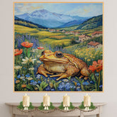 Cheerful Toad in Wildflower Meadow Bright Hand Painted Art Vibrant Countryside Scene Perfect for Home Wall Decor Living Room Bedroom Office or Nature Lovers on Ready to Hang 1.5" Thick Canvas Wrap, Floating Framed Canvas, Flat Rolled Canvas